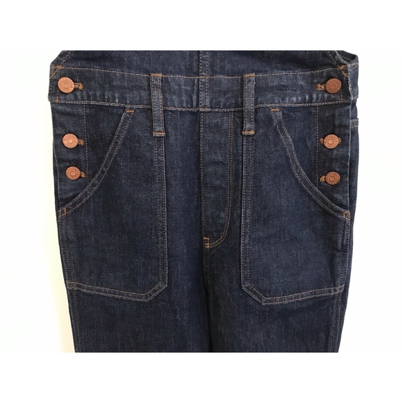 MADEWELL FLEA MARKET FLARE DARK WASH ITALIAN DENIM BLUE OVERALLS SIZE S - Picture 5 of 9
